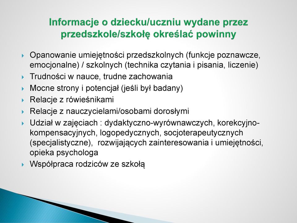 nauczycielami/osobami dorosłymi Udział w zajęciach : dydaktyczno-wyrównawczych, korekcyjnokompensacyjnych, logopedycznych,