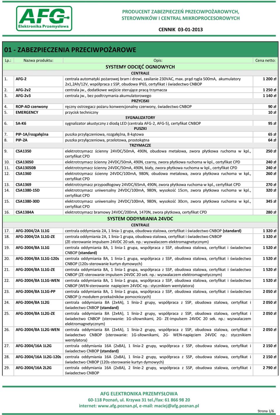 , bez podtrzymania akumulatorowego 1 140 zł PRZYCISKI 4. ROP-AD czerwony ręczny ostrzegacz pożaru konwencjonalny czerwony, 90 zł 5. EMERGENCY przycisk techniczny 10 zł SYGNALIZATORY 6.