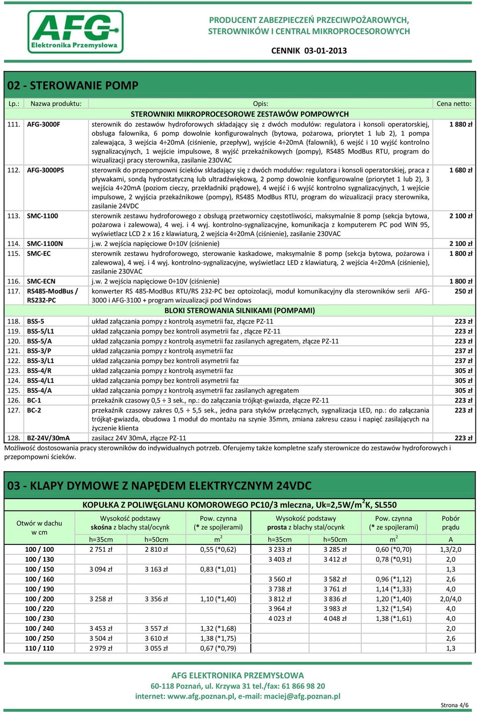 priorytet 1 lub 2), 1 pompa zalewająca, 3 wejścia 4 20mA (ciśnienie, przepływ), wyjście 4 20mA (falownik), 6 wejść i 10 wyjść kontrolno sygnalizacyjnych, 1 wejście impulsowe, 8 wyjść przekaźnikowych