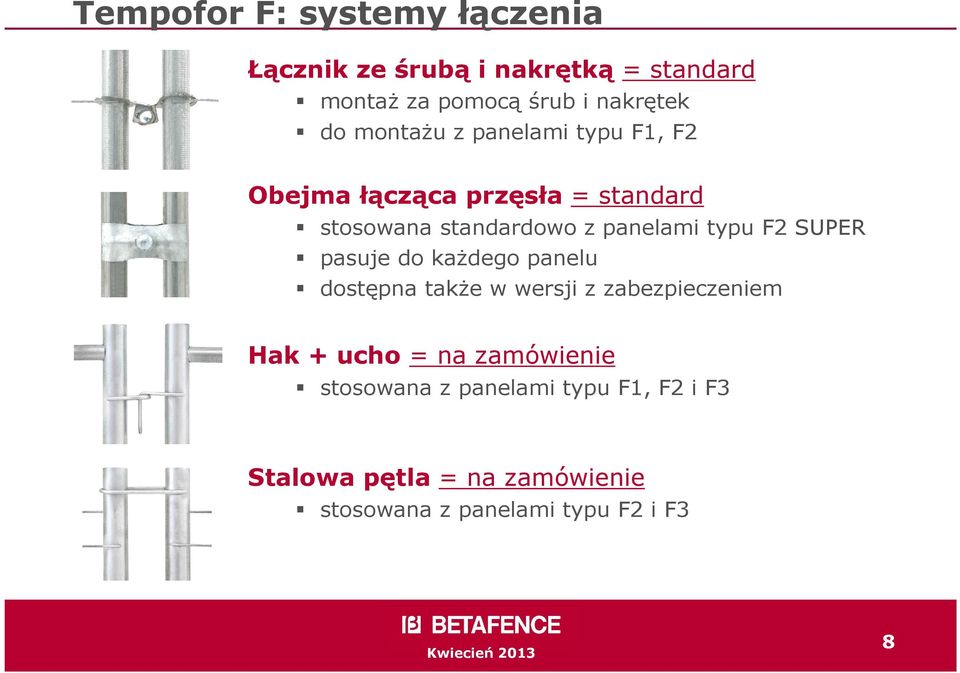 F2 SUPER pasuje do kaŝdego panelu dostępna takŝe w wersji z zabezpieczeniem Hak + ucho = na zamówienie