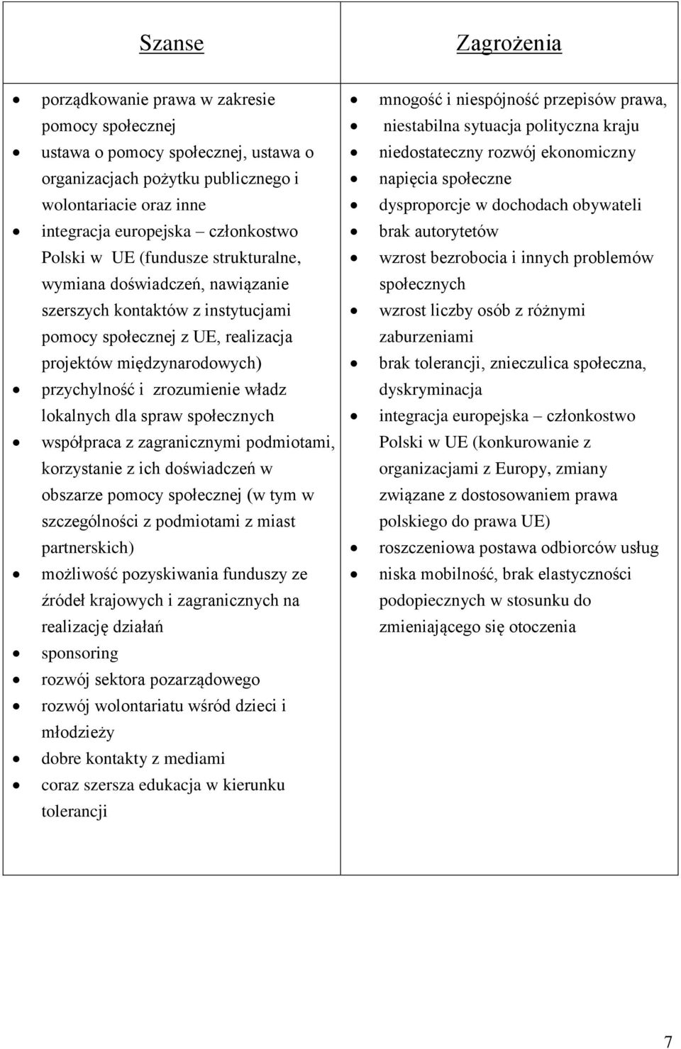 (fundusze strukturalne, wzrost bezrobocia i innych problemów wymiana doświadczeń, nawiązanie społecznych szerszych kontaktów z instytucjami wzrost liczby osób z różnymi pomocy społecznej z UE,