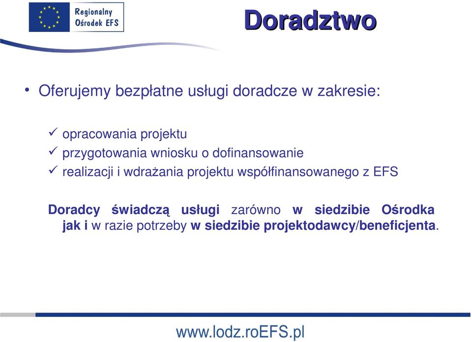 projektu współfinansowanego z EFS Doradcy świadczą usługi zarówno w