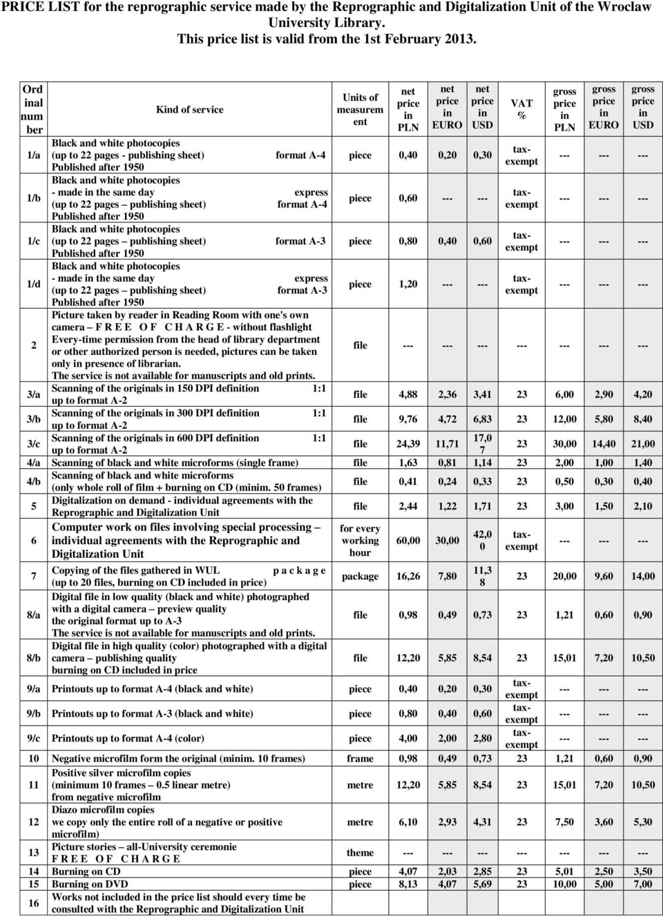 sheet) format A-4 Black and hite photocopies (up to 22 pages publishg sheet) format A-3 Black and hite photocopies - made the same day express (up to 22 pages publishg sheet) format A-3 Picture taken