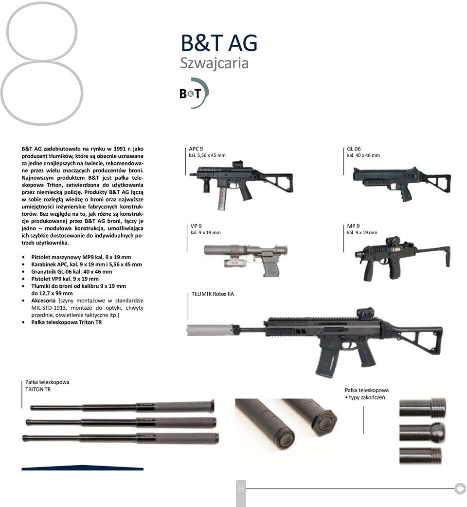 Produkty B&T AG łączą w sobie rozległą wiedzę o broni oraz najwyższe umiejętności inżynierskie fabrycznych konstruktorów.