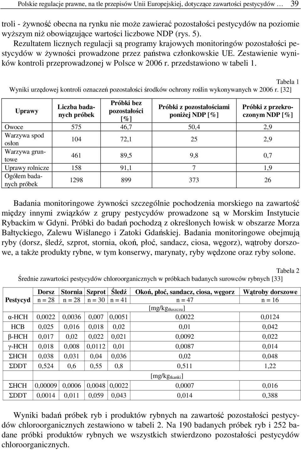 Zestawienie wyników kontroli przeprowadzonej w Polsce w 2006 r. przedstawiono w tabeli 1. Tabela 1 Wyniki urzędowej kontroli oznaczeń pozostałości środków ochrony roślin wykonywanych w 2006 r.