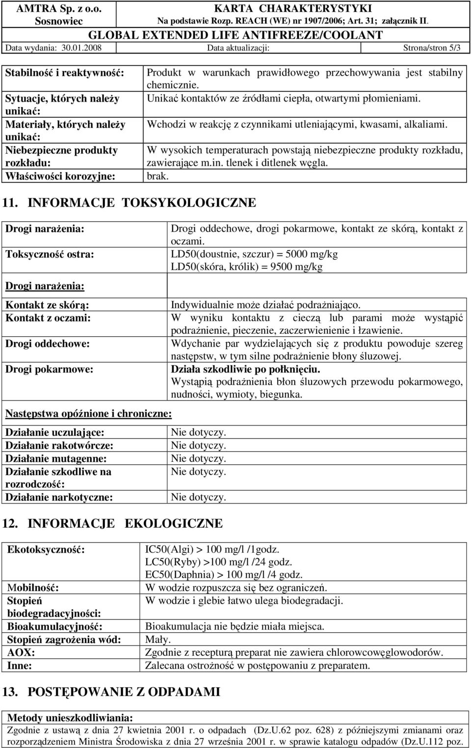 warunkach prawidłowego przechowywania jest stabilny chemicznie. Unikać kontaktów ze źródłami ciepła, otwartymi płomieniami. Wchodzi w reakcję z czynnikami utleniającymi, kwasami, alkaliami.