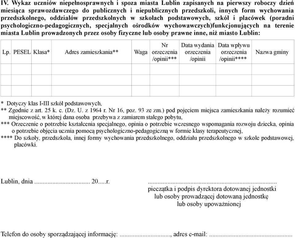 prowadzonych przez osoby fizyczne lub osoby prawne inne, niż miasto Lublin: Lp.