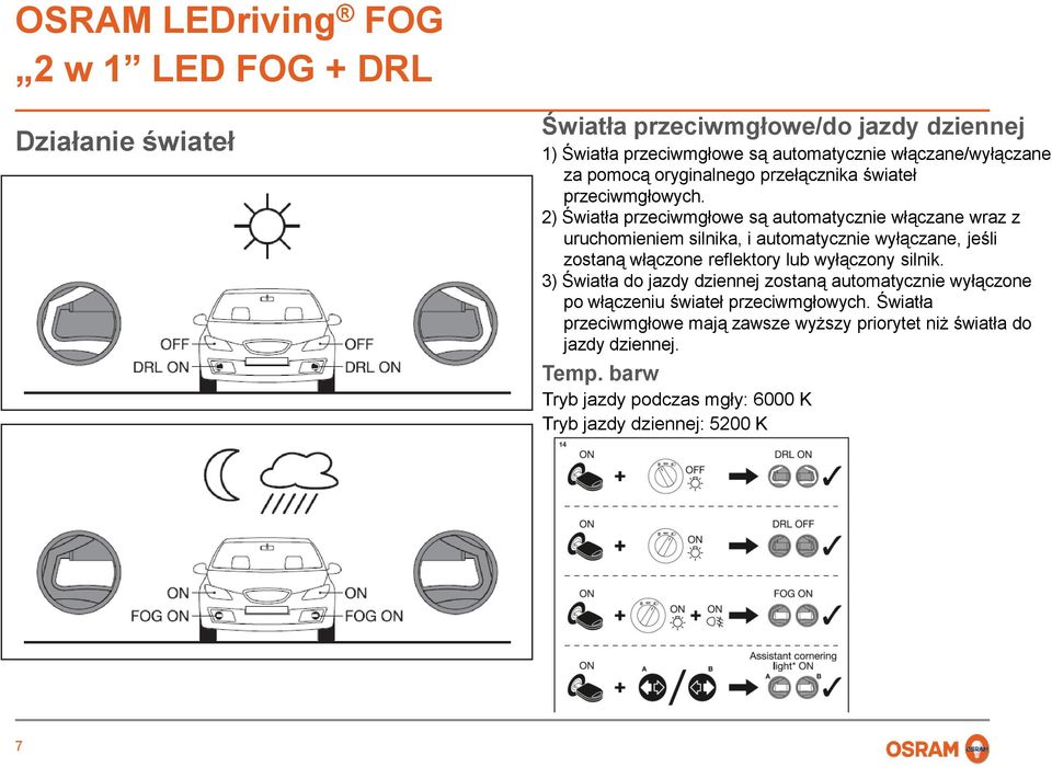2) Światła przeciwmgłowe są automatycznie włączane wraz z uruchomieniem silnika, i automatycznie wyłączane, jeśli zostaną włączone reflektory lub