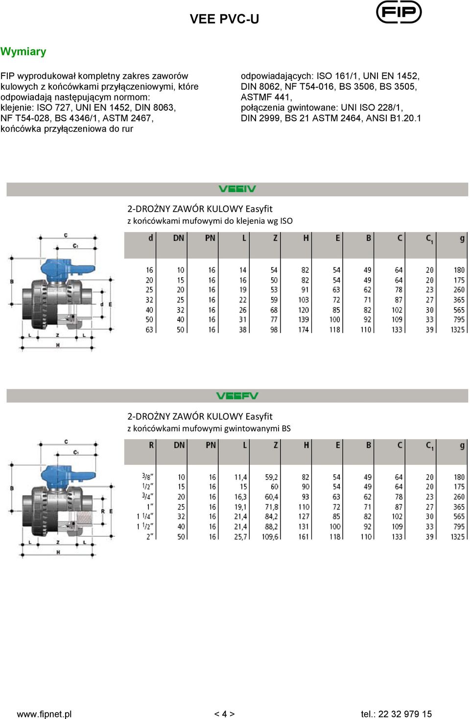 NF T54-016, BS 3506, BS 3505, ASTMF 441, połączenia gwintowane: UNI ISO 228/1, DIN 2999, BS 21 ASTM 2464, ANSI B1.20.