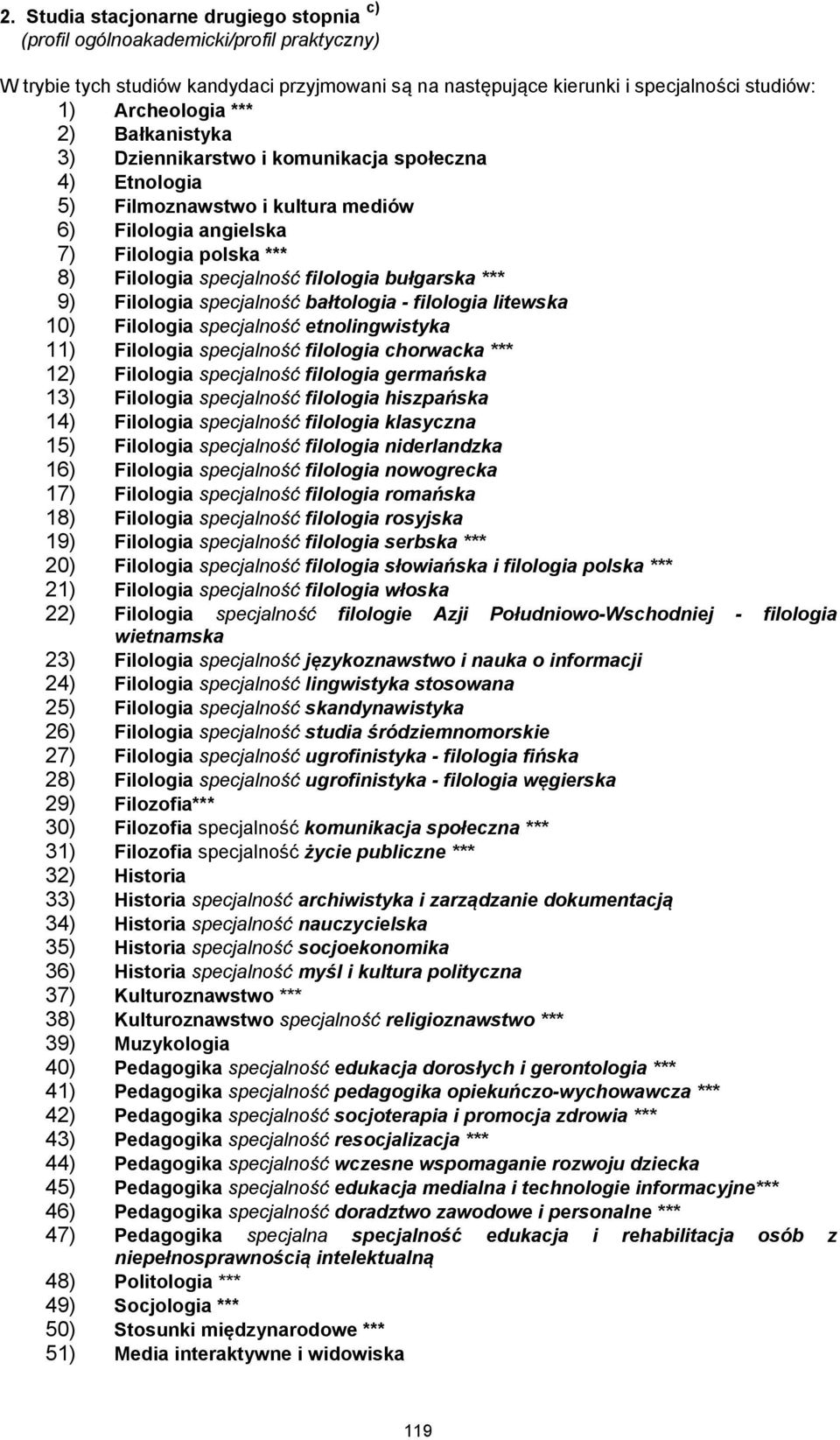 *** 9) Filologia specjalność bałtologia - filologia litewska 10) Filologia specjalność etnolingwistyka 11) Filologia specjalność filologia chorwacka *** 12) Filologia specjalność filologia germańska