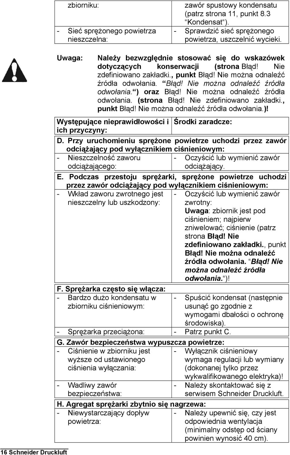 Błąd! Nie można odnaleźć źródła odwołania. ) oraz Błąd! Nie można odnaleźć źródła odwołania. (strona Błąd! Nie zdefiniowano zakładki., punkt Błąd! Nie można odnaleźć źródła odwołania.)! Występujące nieprawidłowości i Środki zaradcze: ich przyczyny: D.