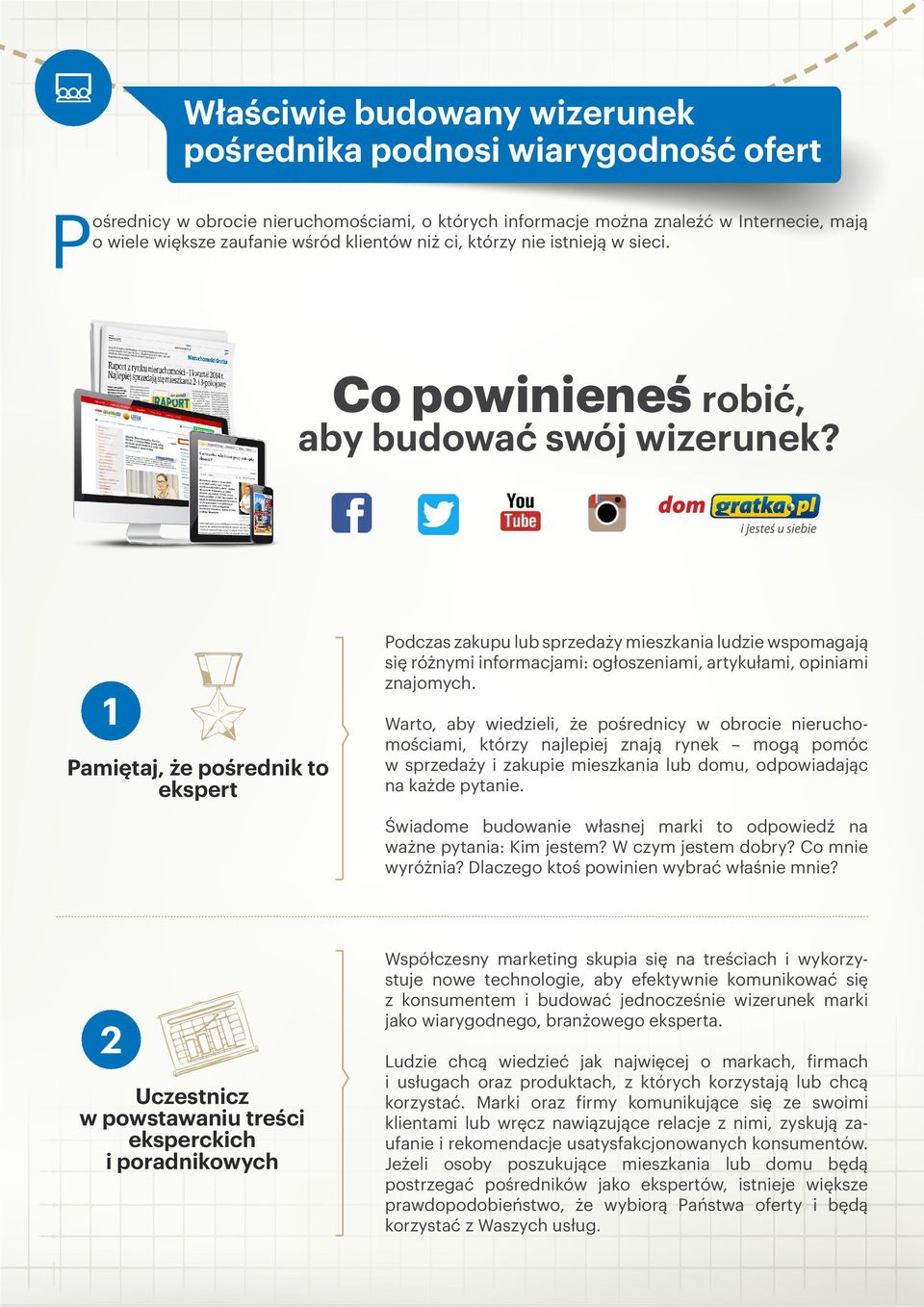 1 Pamiętaj, że pośrednik to ekspert Podczas zakupu lub sprzedaży mieszkania ludzie wspomagają się różnymi informacjami: ogłoszeniami, artykułami, opiniami znajomych.