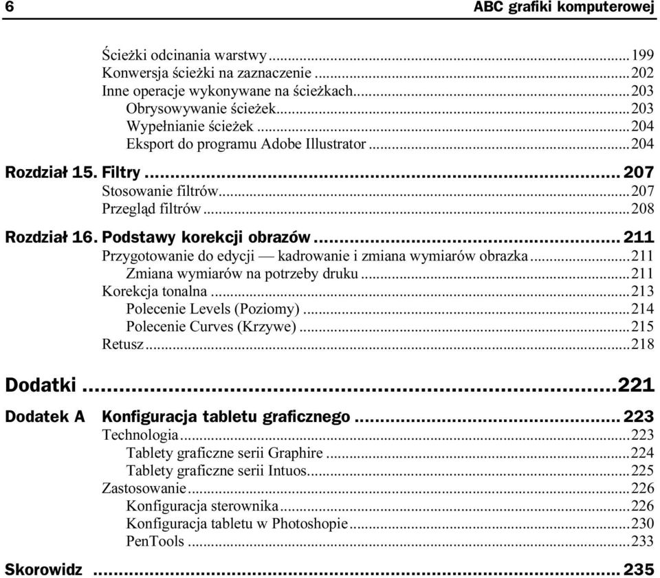 .. 211 Przygotowanie do edycji kadrowanie i zmiana wymiarów obrazka...211 Zmiana wymiarów na potrzeby druku...a...211 Korekcja tonalna...a...a...21 3 Polecenie Levels (Poziomy)...a...214 Polecenie Curves (Krzywe).