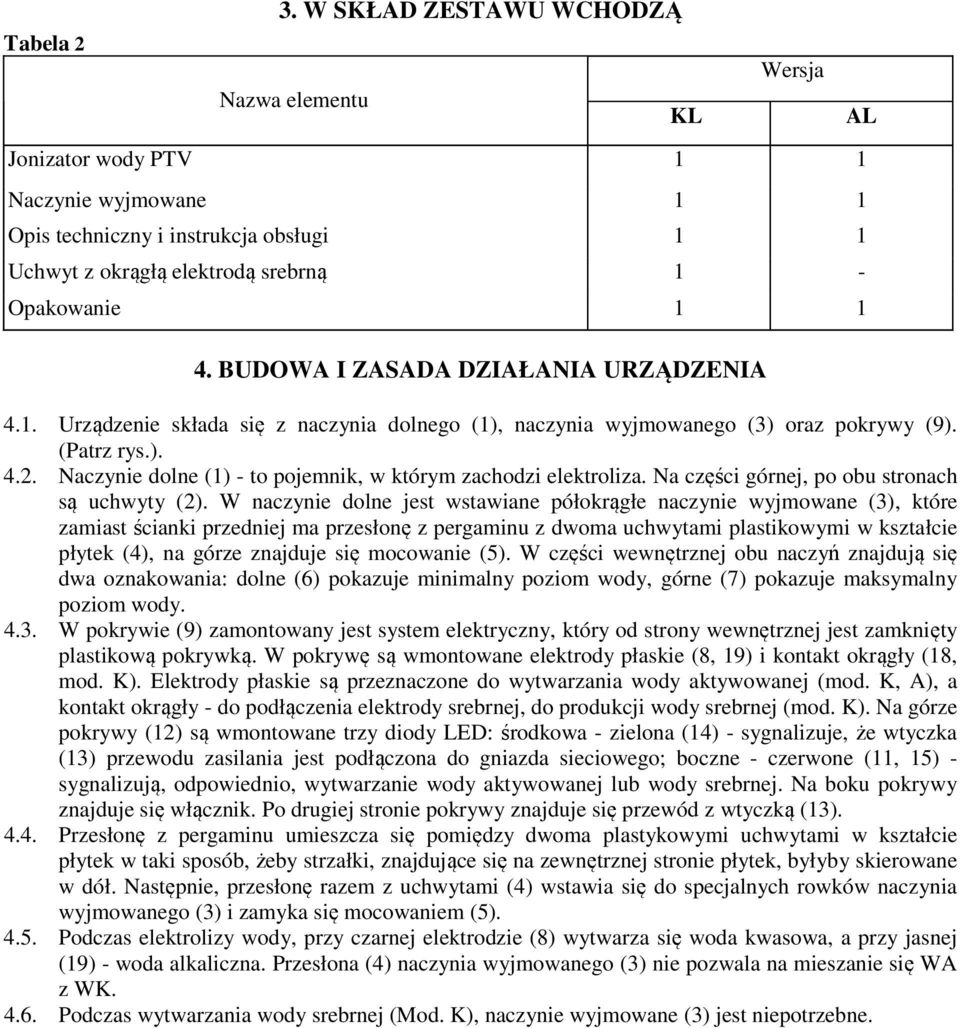 Naczynie dolne (1) - to pojemnik, w którym zachodzi elektroliza. Na części górnej, po obu stronach są uchwyty (2).