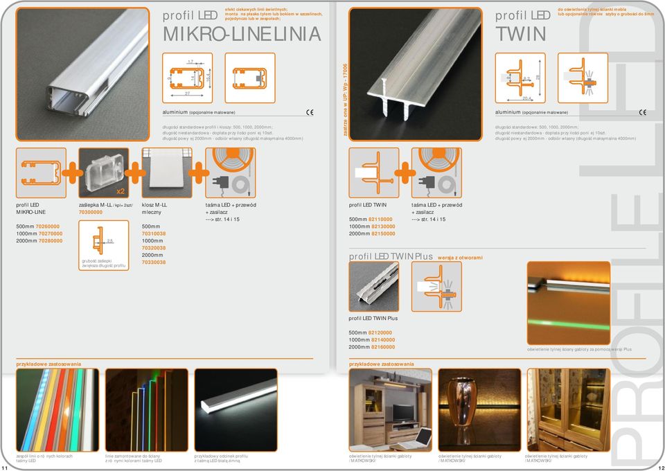 długość powyżej - odbiór własny (długość maksymalna 4000mm) przykładowy odcinek profilu z taśmą białą zimną zastrzeżone w UP: Wp - 17006 TWIN 110000 130000 150000 TWIN Plus TWIN Plus 10000 140000