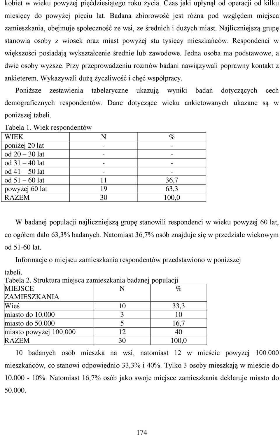 Najliczniejszą grupę stanowią osoby z wiosek oraz miast powyżej stu tysięcy mieszkańców. Respondenci w większości posiadają wykształcenie średnie lub zawodowe.
