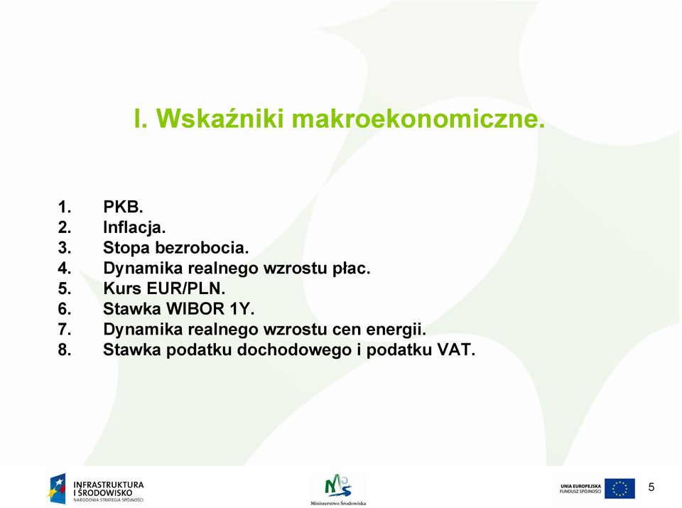 Kurs EUR/PLN. 6. Stawka WIBOR 1Y. 7.