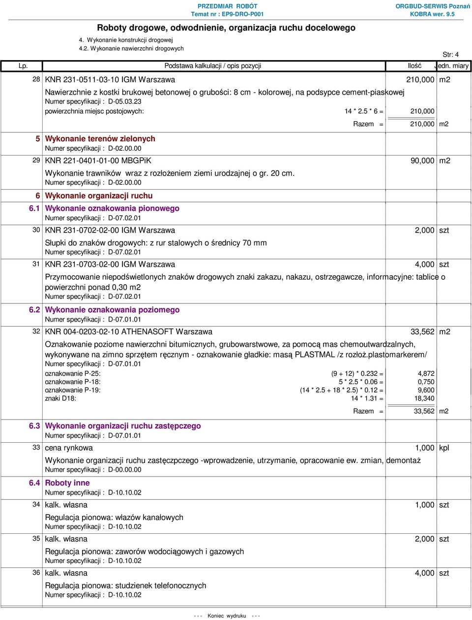 D-05.03.23 powierzchnia miejsc postojowych: 14 * 2.