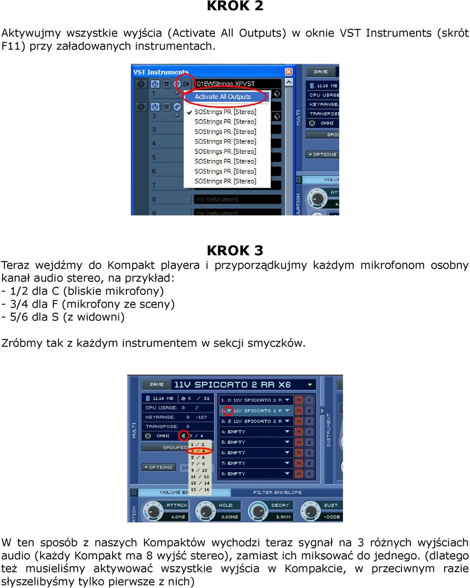 (mikrofony ze sceny) - 5/6 dla S (z widowni) Zróbmy tak z każdym instrumentem w sekcji smyczków.