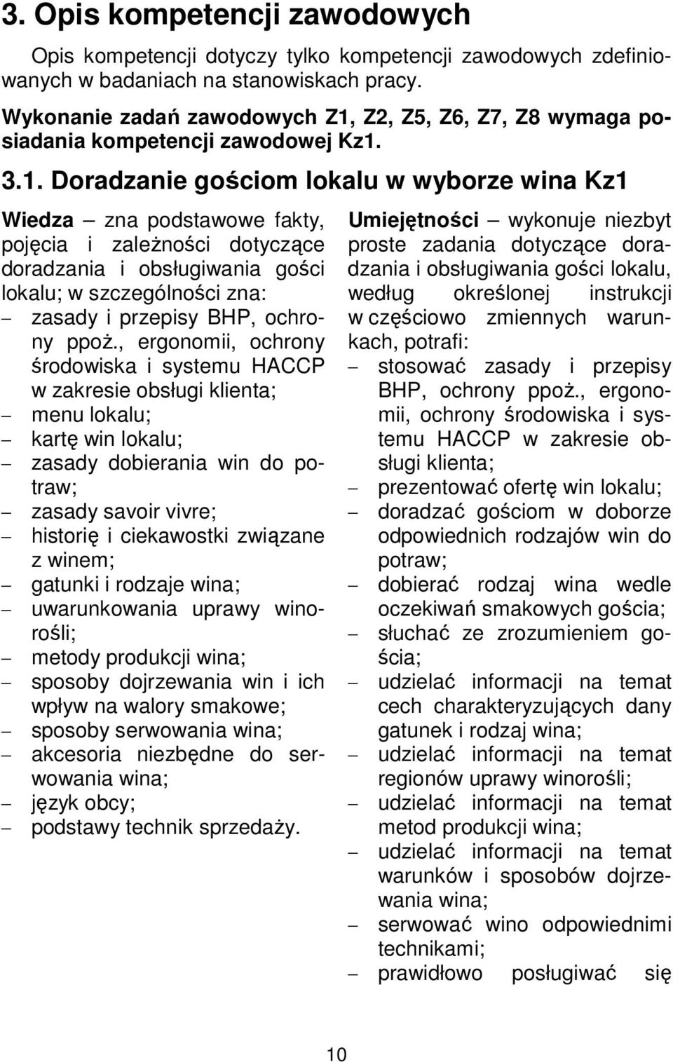 Z2, Z5, Z6, Z7, Z8 wymaga posiadania kompetencji zawodowej Kz1.