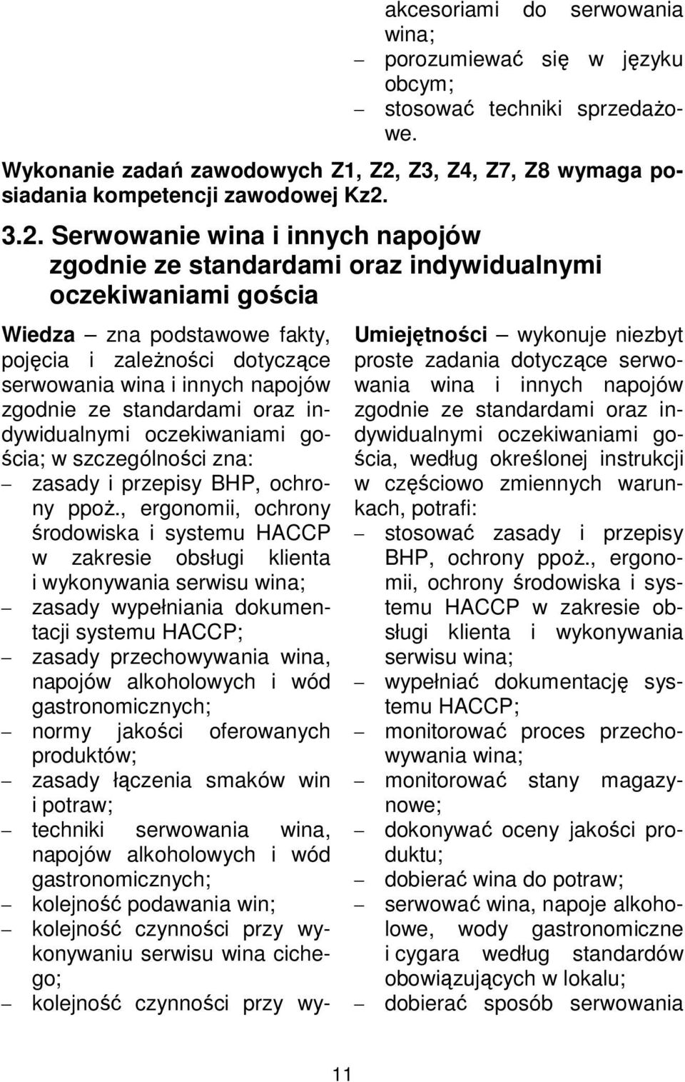 3.2. Serwowanie wina i innych napojów zgodnie ze standardami oraz indywidualnymi oczekiwaniami gościa Wiedza zna podstawowe fakty, pojęcia i zależności dotyczące serwowania wina i innych napojów