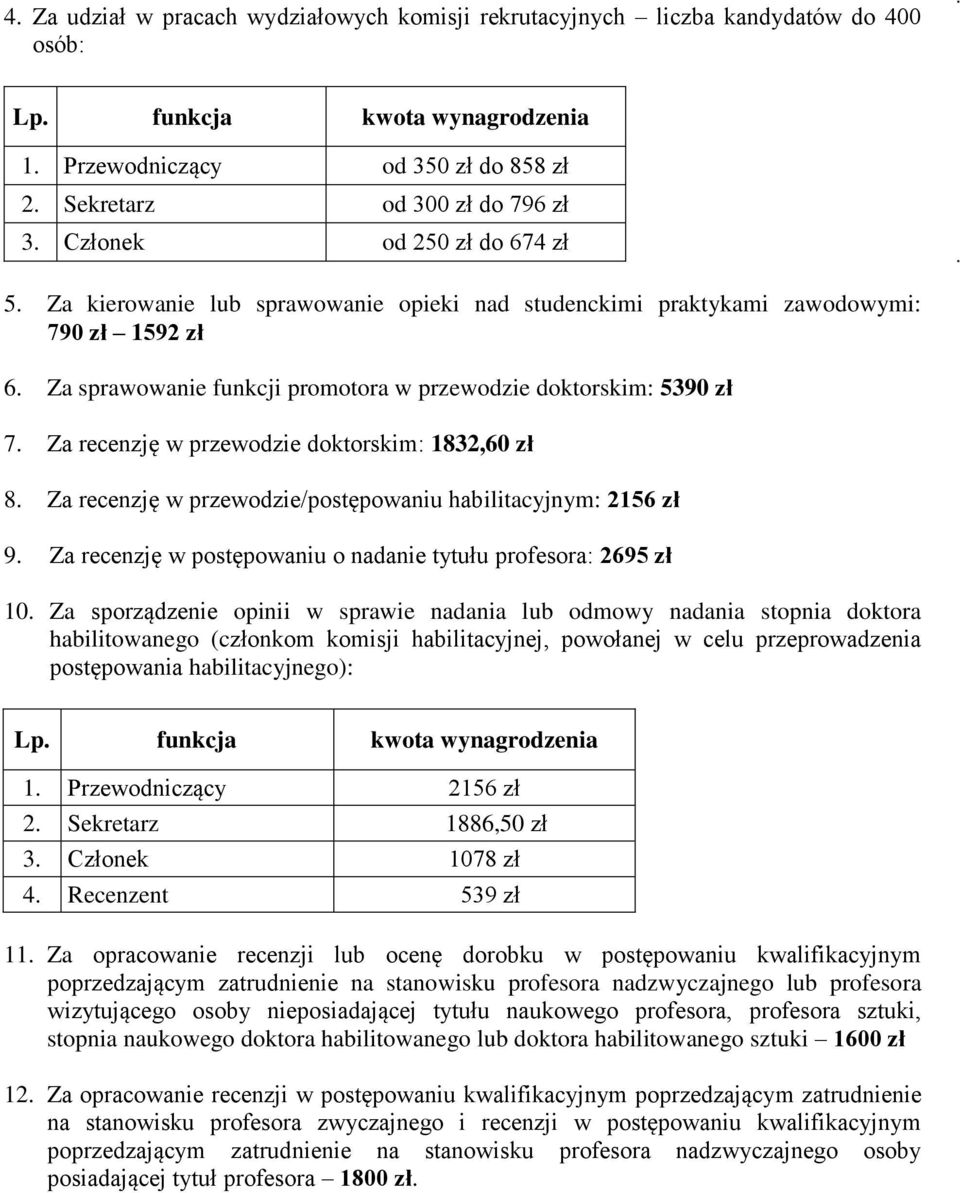 Za recenzję w przewodzie doktorskim: 1832,60 zł 8. Za recenzję w przewodzie/postępowaniu habilitacyjnym: 2156 zł 9. Za recenzję w postępowaniu o nadanie tytułu profesora: 2695 zł 10.