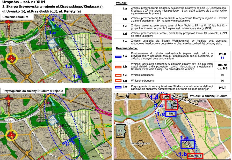 dla 5 działek; dla 3 z nich wyrok sądu (naruszenie prawa ) b Zmienić przeznaczenie terenu działki w sąsiedztwie Skarpy w rejonie ul.