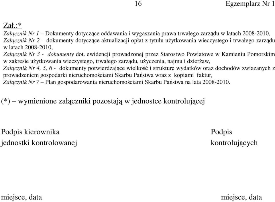 trwałego zarządu w latach 2008-2010, Załącznik Nr 3 - dokumenty dot.