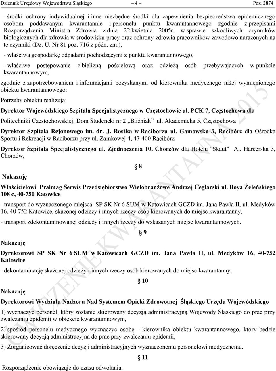 Rozporządzenia Ministra Zdrowia z dnia 22 kwietnia 2005r.