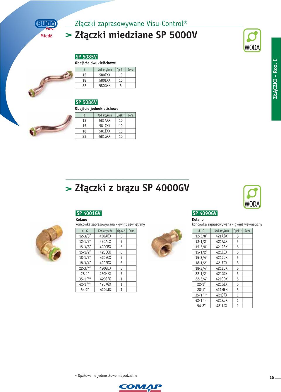 I d 8 8AXX 8CXX 8EXX 8GXX > Z àczki z bràzu SP 4000GV SP 400GV Kolano koƒcówka zaprasowywana - gwint zewn trzny d - G -3/8 -/ -3/8 -/ 8-/ 8-3/4-3/4 8-3- /4 4-