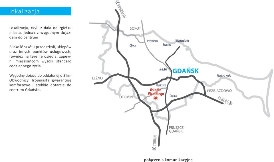 Przymorze Oliwa Brzeźno Wygodny dojazd do oddalonej o 3 km Obwodnicy Trójmiasta gwarantuje komfortowe i szybkie dotarcie do centrum Gdańska.