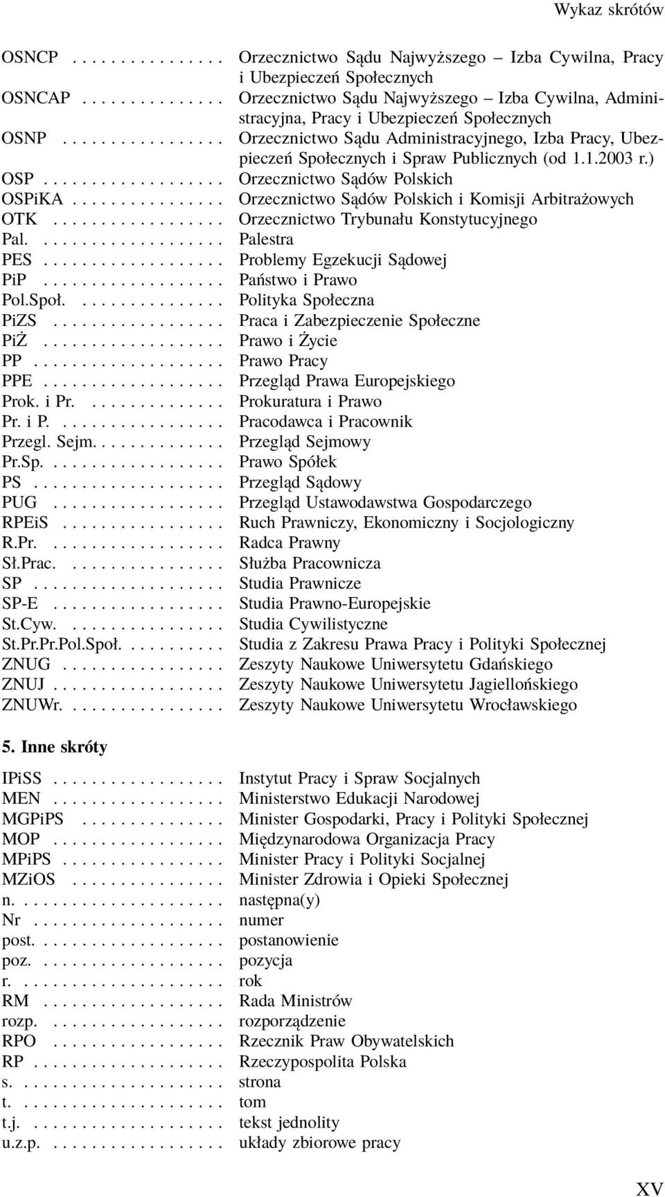 ................ Orzecznictwo Sądu Administracyjnego, Izba Pracy, Ubezpieczeń Społecznych i Spraw Publicznych (od 1.1.2003 r.) OSP................... Orzecznictwo Sądów Polskich OSPiKA.