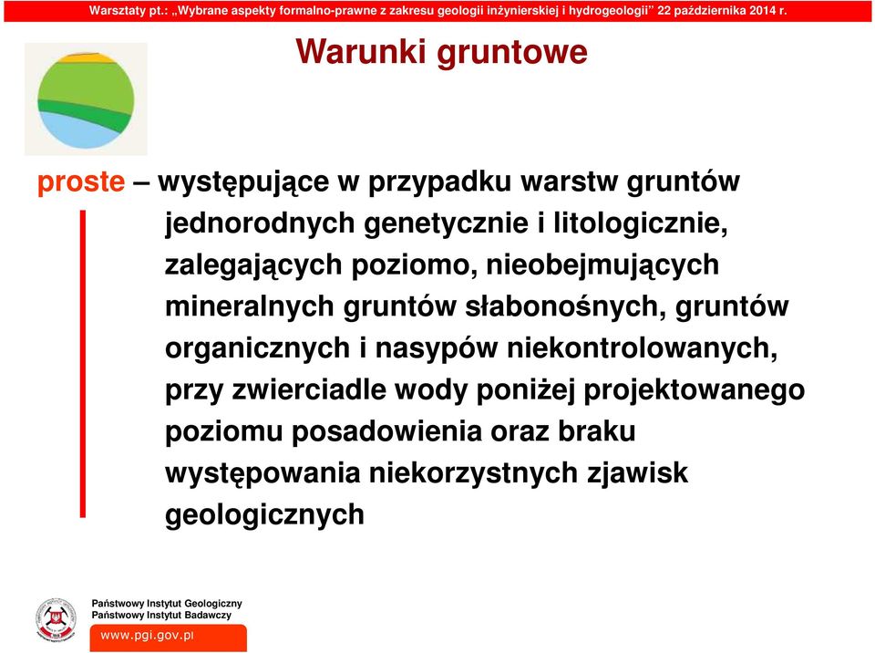 gruntów organicznych i nasypów niekontrolowanych, przy zwierciadle wody poniżej
