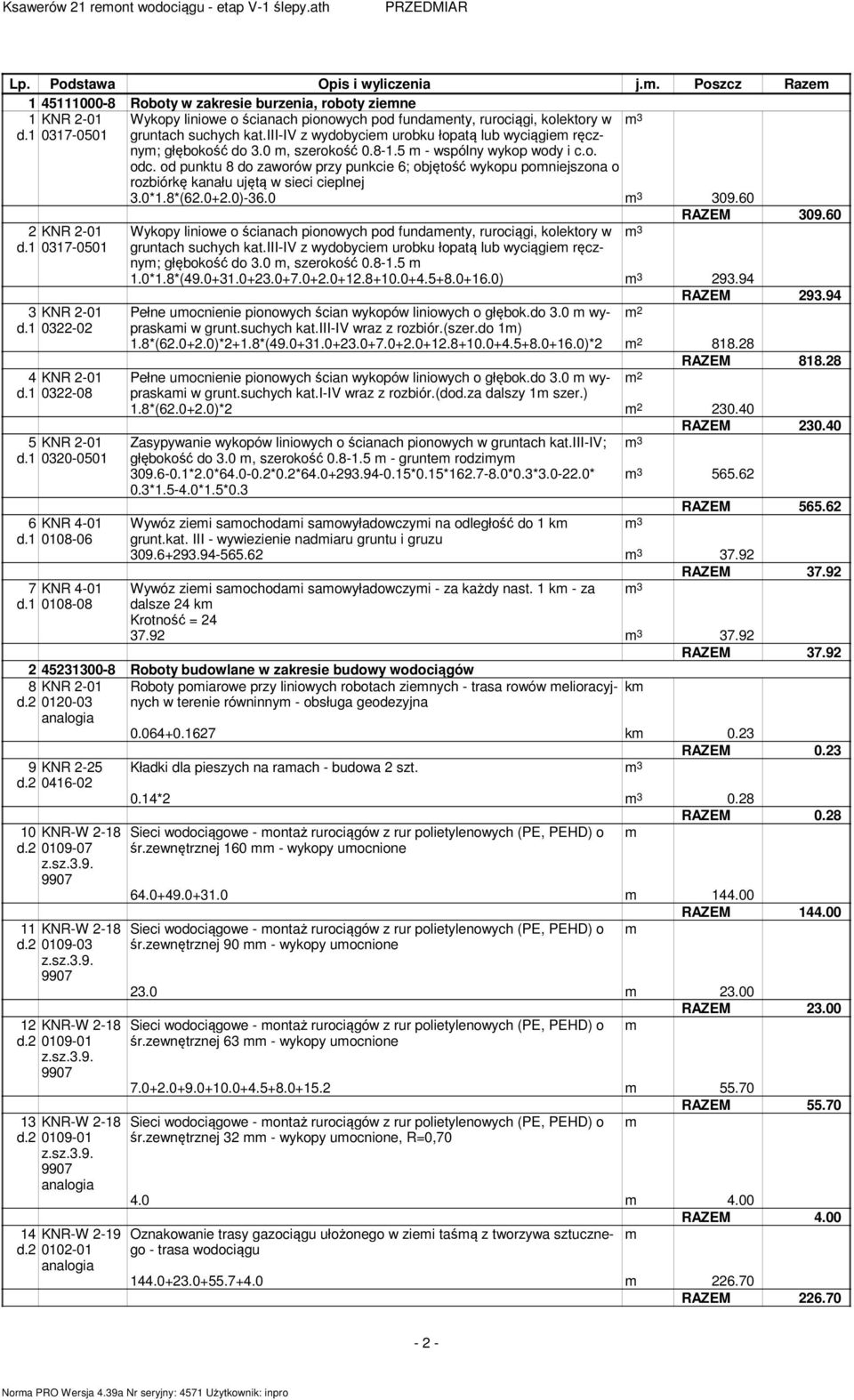 iii-iv z wydobyciem urobku łopatą lub wyciągiem ręcznym; głębokość do 3.0 m, szerokość 0.8-1.5 m - wspólny wykop wody i c.o. odc.