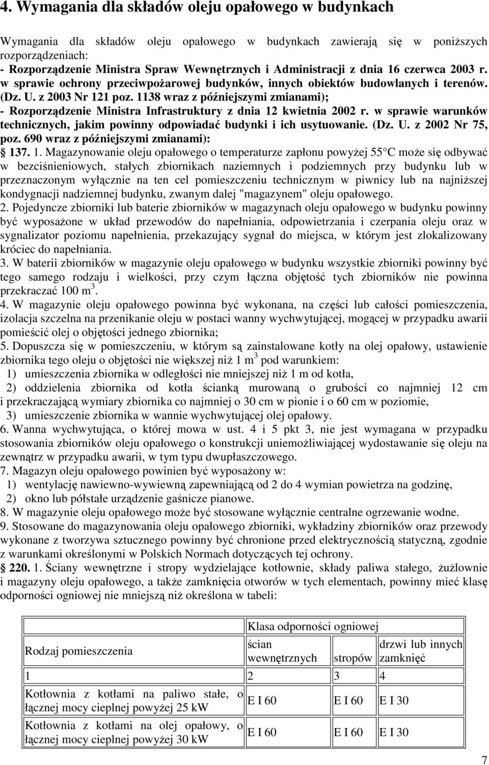 1138 wraz z późniejszymi zmianami); - Rozporządzenie Ministra Infrastruktury z dnia 12 kwietnia 2002 r. w sprawie warunków technicznych, jakim powinny odpowiadać budynki i ich usytuowanie. (Dz. U.