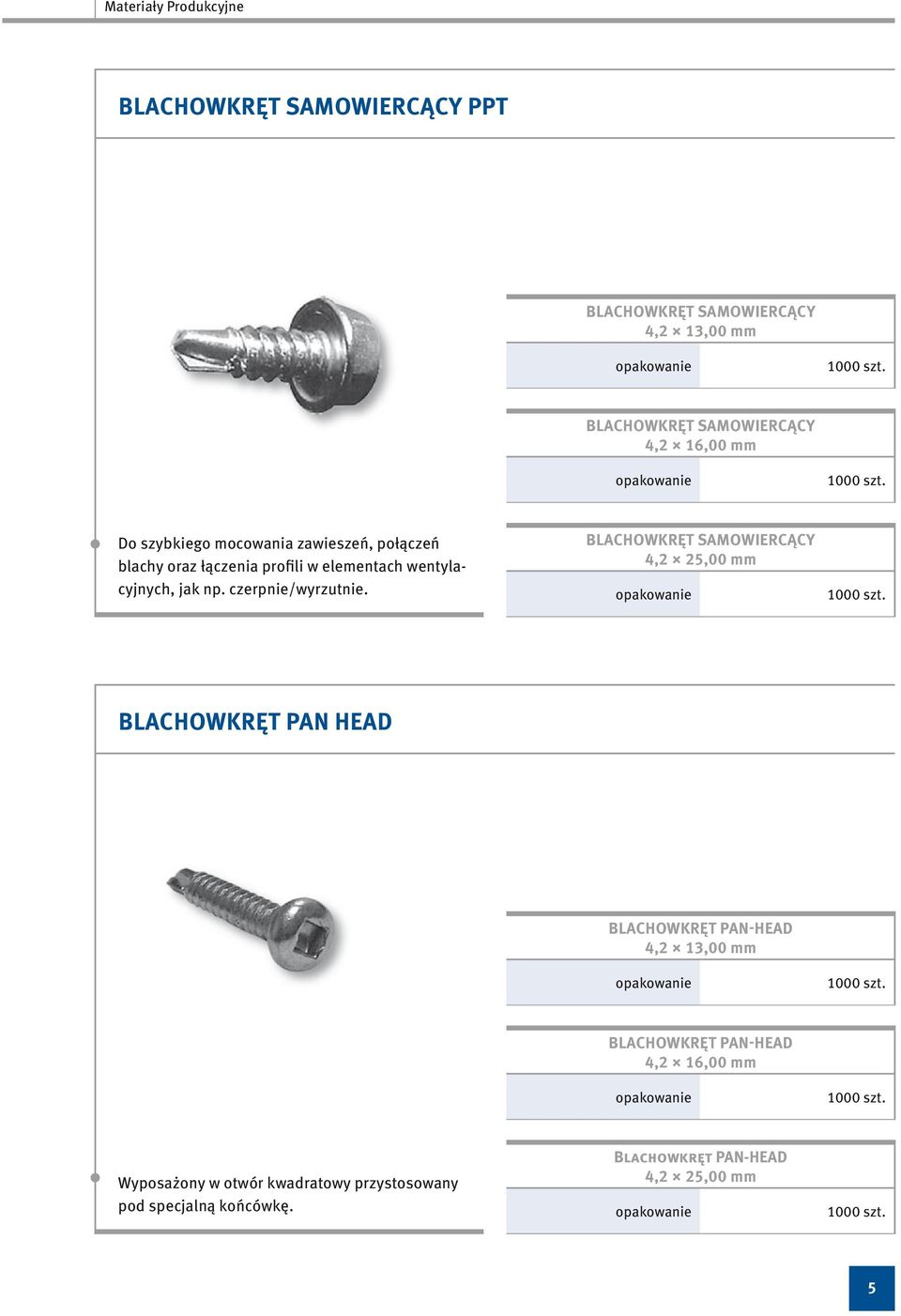 BLACHOWKRĘT SAMOWIERCĄCY 4,2 25,00 mm 1000 szt. BLACHOWKRĘT PAN HEAD BLACHOWKRĘT PAN-HEAD 4,2 13,00 mm 1000 szt.