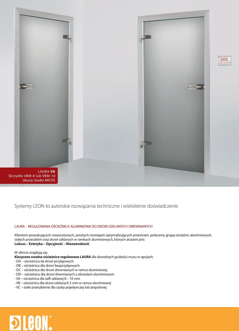LAURA. regulowana ościeżnica aluminiowa do drzwi szklanych i drewnianych  POLSKI PRODUKT - PDF Darmowe pobieranie