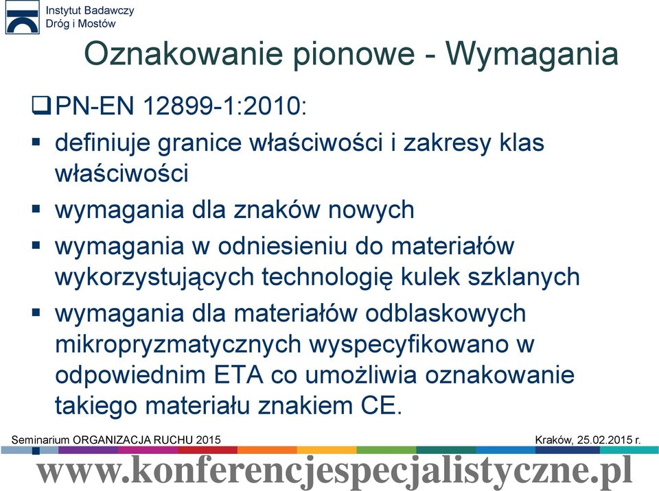wykorzystujących technologię kulek szklanych wymagania dla materiałów odblaskowych
