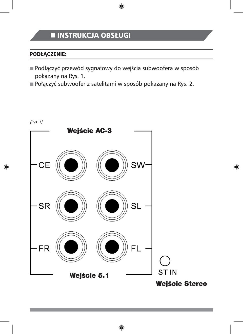 Połączyć subwoofer z satelitami w sposób pokazany