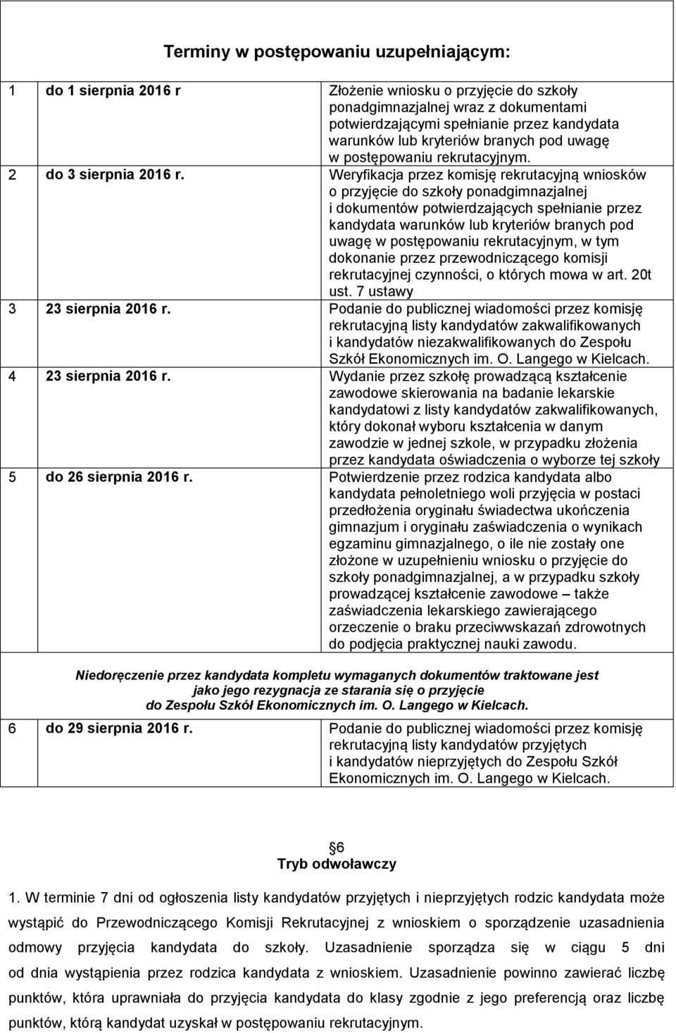 Weryfikacja przez komisję rekrutacyjną wniosków o przyjęcie do szkoły ponadgimnazjalnej i dokumentów potwierdzających spełnianie przez kandydata warunków lub kryteriów branych pod uwagę w