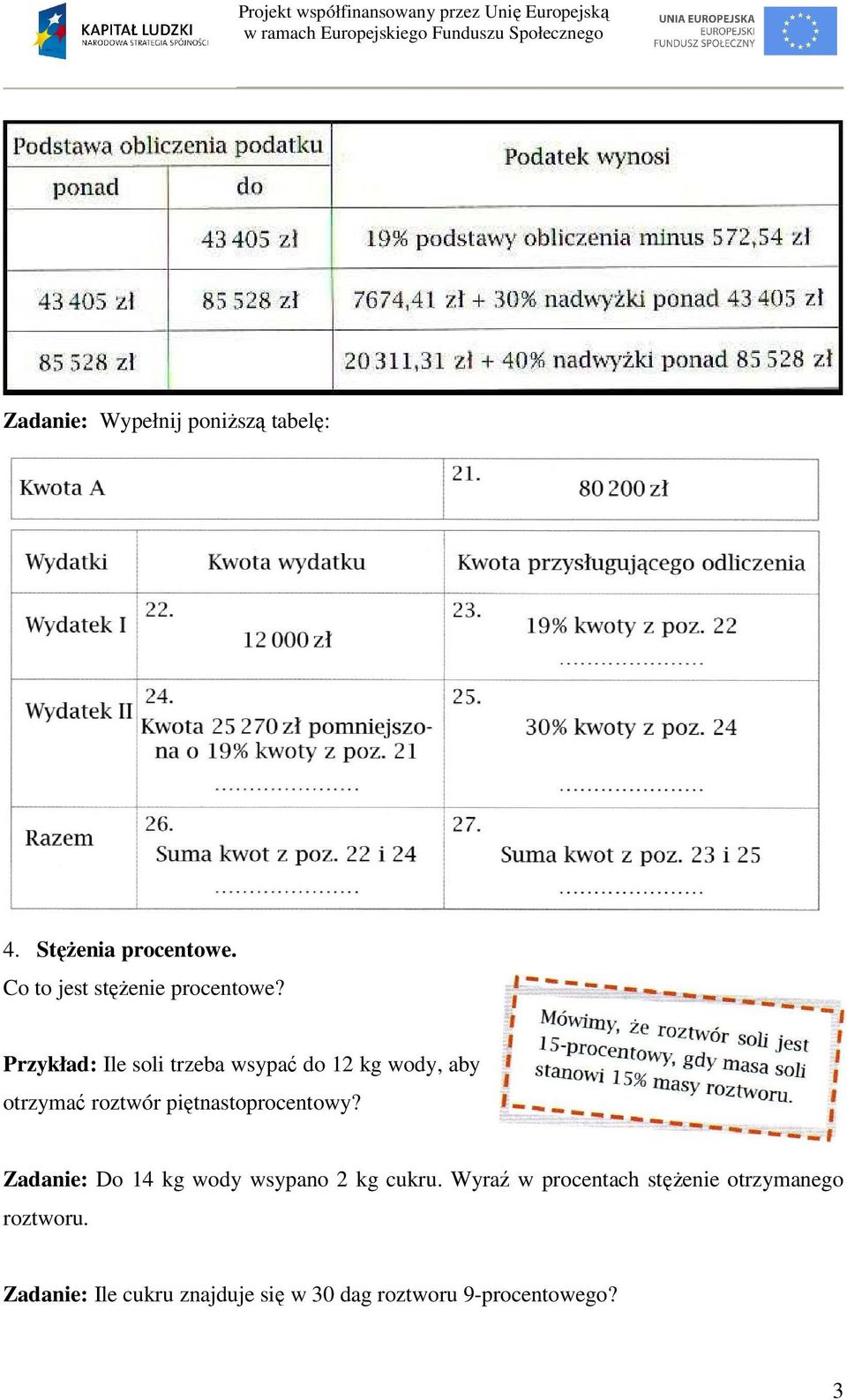 Przykład: Ile soli trzeba wsypać do 12 kg wody, aby otrzymać roztwór