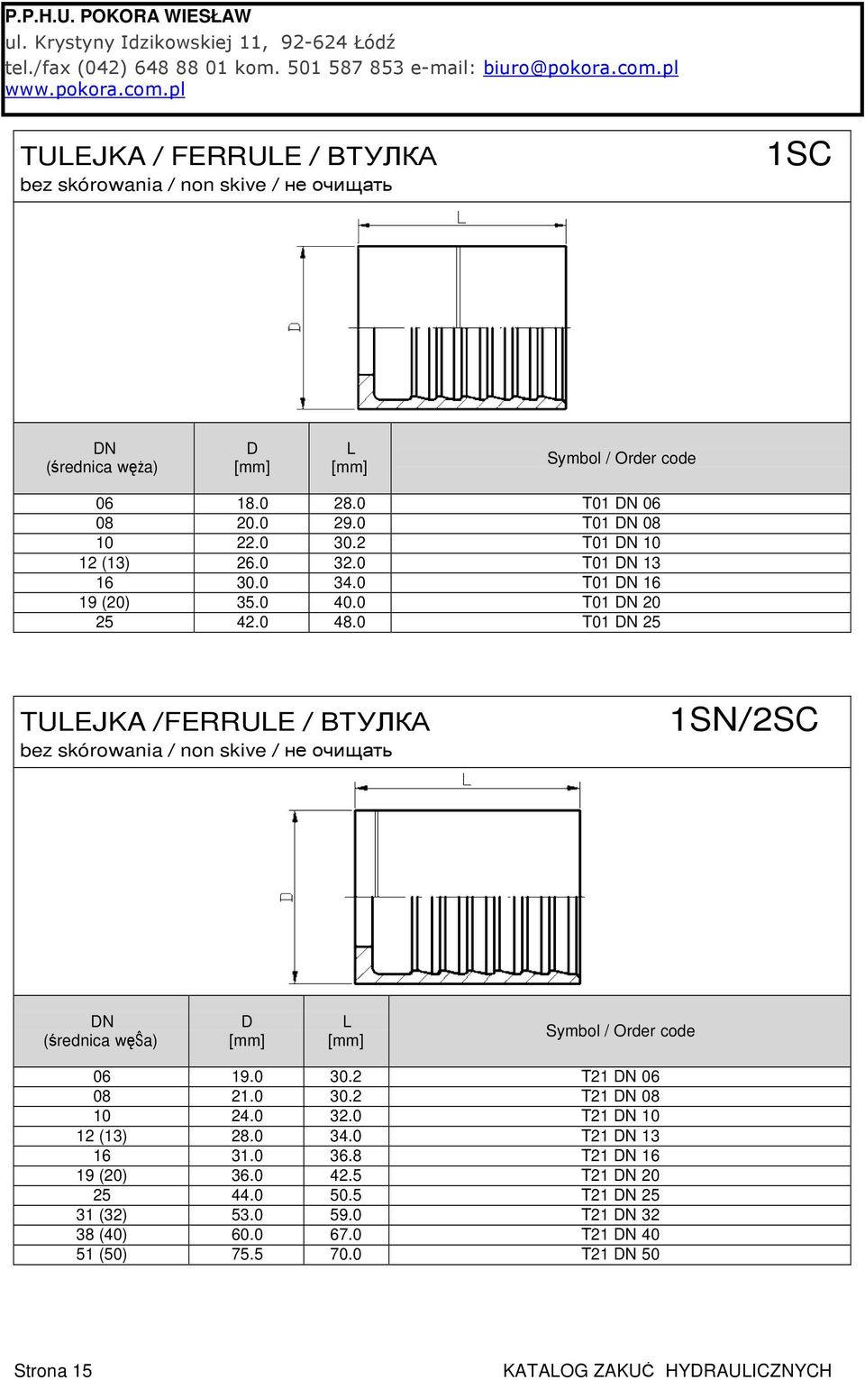 2 T01 DN 10 12 (13) 26.0 32.0 T01 DN 13 16 30.0 34.0 T01 DN 16 19 (20) 35.0 40.0 T01 DN 20 25 42.0 48.