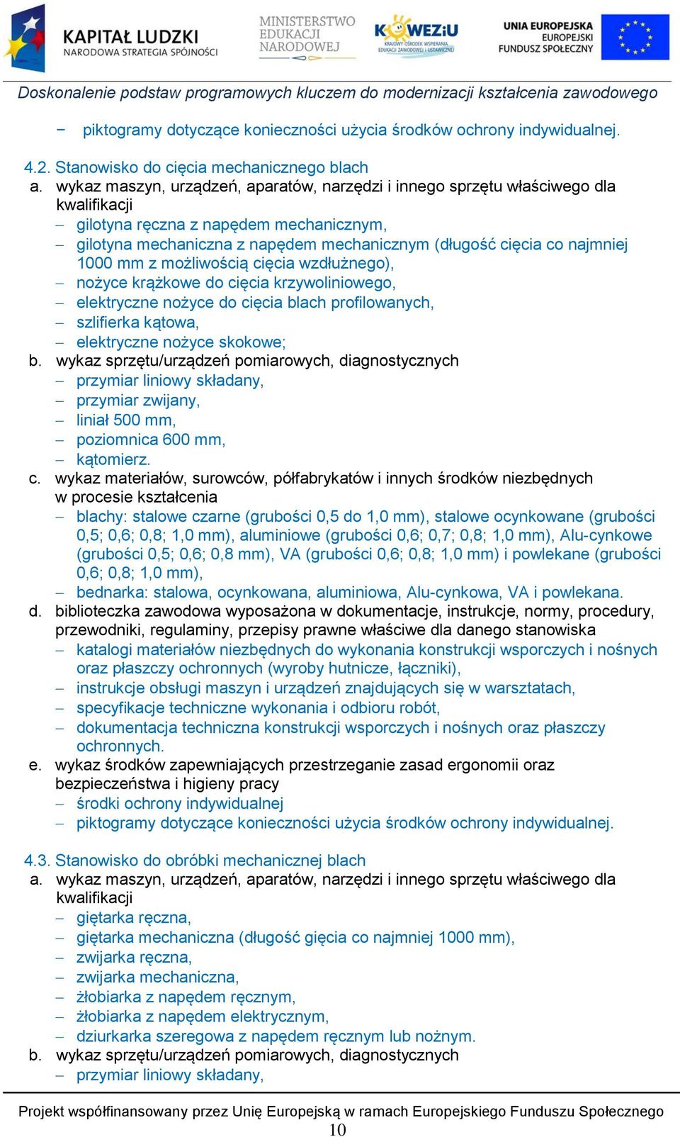 1000 mm z możliwością cięcia wzdłużnego), nożyce krążkowe do cięcia krzywoliniowego, elektryczne nożyce do cięcia blach profilowanych, szlifierka kątowa, elektryczne nożyce skokowe; b.