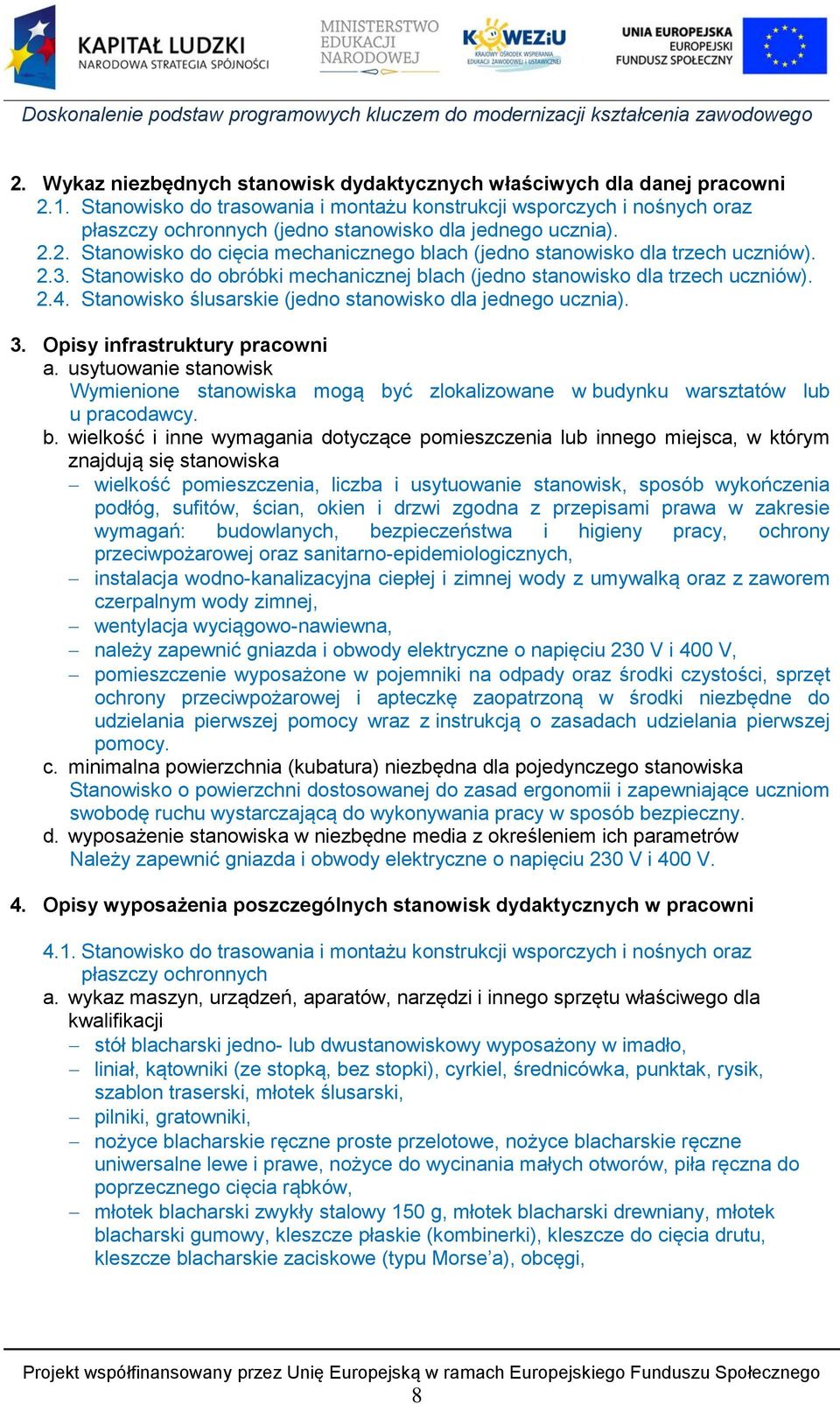 2. Stanowisko do cięcia mechanicznego blach (jedno stanowisko dla trzech uczniów). 2.3. Stanowisko do obróbki mechanicznej blach (jedno stanowisko dla trzech uczniów). 2.4.