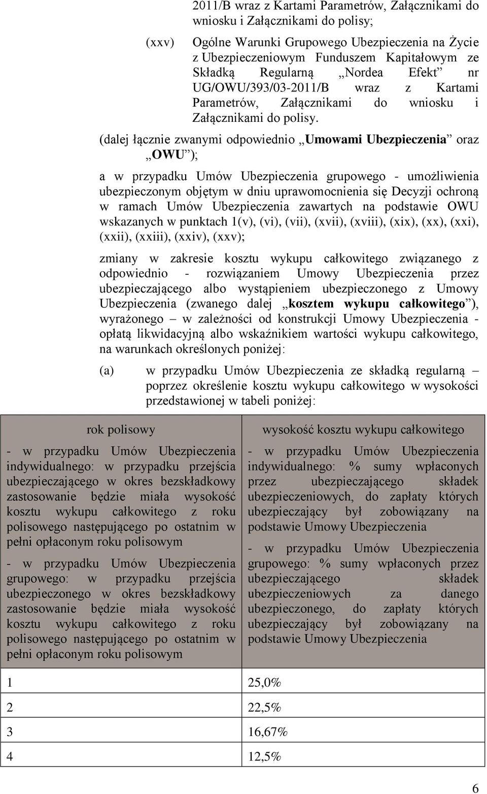 (dalej łącznie zwanymi odpowiednio Umowami Ubezpieczenia oraz OWU ); a w przypadku Umów Ubezpieczenia grupowego - umożliwienia ubezpieczonym objętym w dniu uprawomocnienia się Decyzji ochroną w