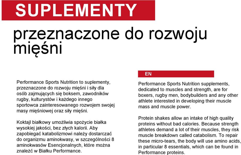 Aby zapobiegać katabolizmowi należy dostarczać do organizmu aminokwasy, w szczególności 8 aminokwasów Esencjonalnych, które można znależć w Białku Performance.