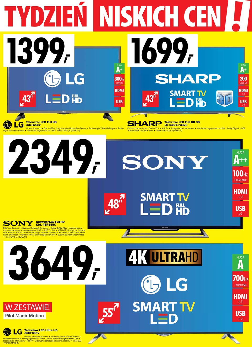panoramiczny Nagrywanie na HbbTV CI+ WiFi 802.