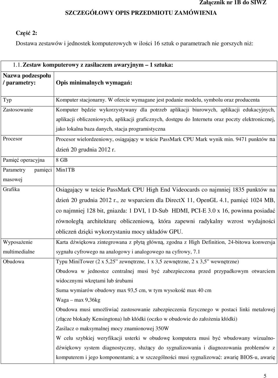 sztuk o parametrach nie gorszych niż: 1.