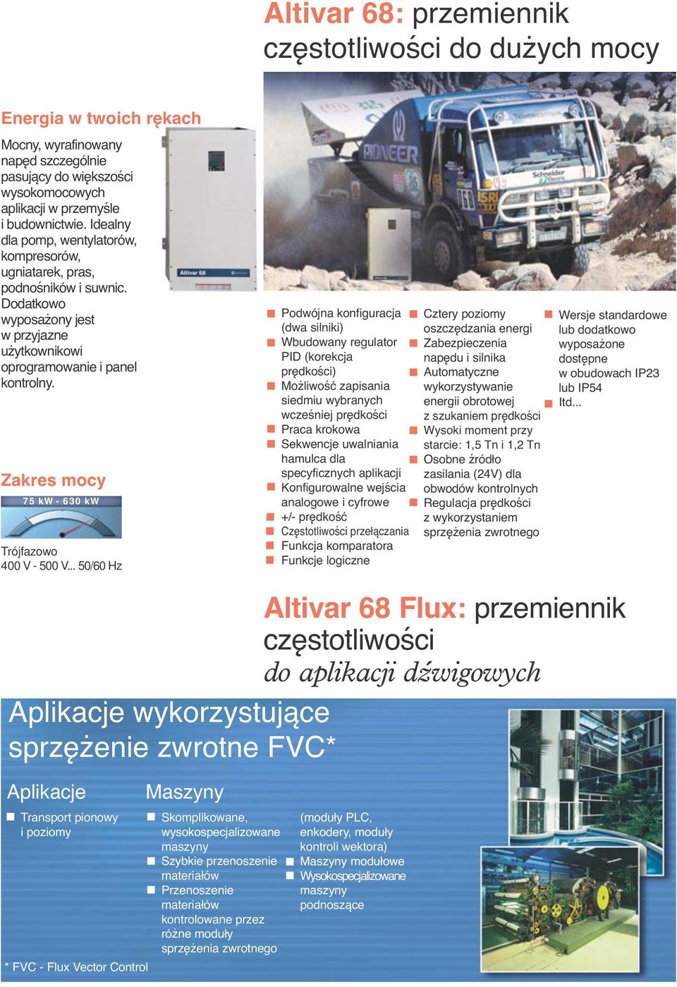 Zakres mocy 75 kw - 630 kw Trójfazowo 400 V - 500 V.