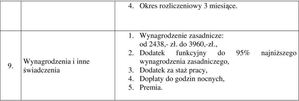 Wynagrodzenie zasadnicze: od 2438,- zł. do 3960,-zł., 2.